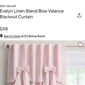 Pottery Barn Kids Evelyn Linen Blend Bow Valance Blackout Curtain Pink x2